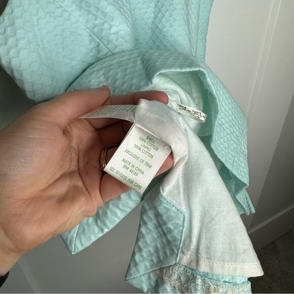 Lilly Pulitzer Annabelle Teal Blue Embroidered Stripe Halter Tank Top Size 2 - Picture 6 of 7